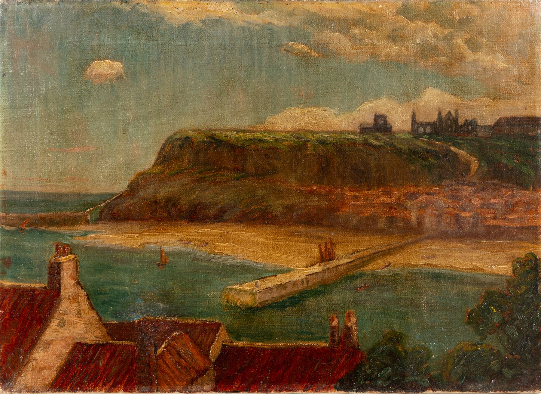 English School (Late 19th/Early 20th Century): View of Whitby and Staithes Beck Bridge, pair of oils on canvas unsigned max 25.5cm x 36cm (2) (unframed)