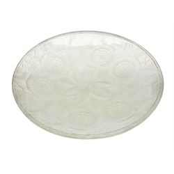 Early 20th century French opalescent shallow glass dish, with moulded floral decoration, D31.5cm