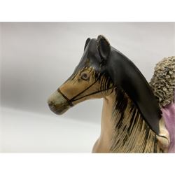 19th century Staffordshire figure of Robert Peel, titled 'Sir Robert Peel', modelled on horseback, atop an oval plinth base featuring a naturalistic and floral design, H30cm 