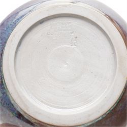 Poole pottery 'Atlantis' vase by Jenny Haigh with brown speckled decoration on a beige and brown ground signed and numbered A5/1 H9cm and a Cobridge stoneware vase with plum coloured drip glaze H23cm date code 2002 (2) 