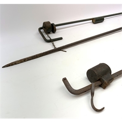 Three vintage cast-iron trip-wire operated blank cartridge firing animal scarers, longest L104cm (3)