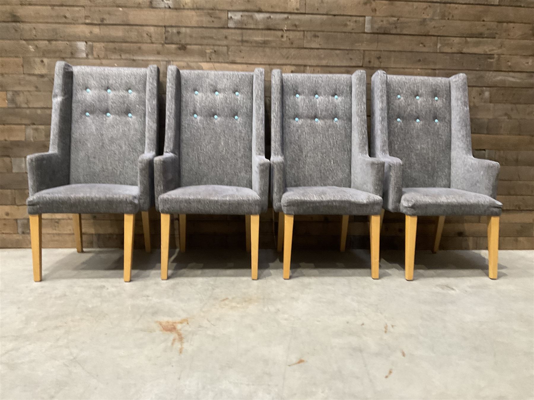 4 x high back armchair, upholstered in textured beige fabric