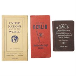 'United Nations Map of the World' - a folding map by L.G.Bullock published by John Bartholomew 1948, 'London at a Glance' booklet, souvenir of The British Empire Exhibition 1924, Bacon's large print folding map of London, Ward Lock London guide book and other guides to London, Paris and Berlin 