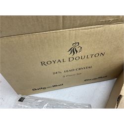 Quantity of boxed Saving the Gorillas in the Mist figures, boxed Royal Doulton glasses, art glass, ceramics etc in four boxes