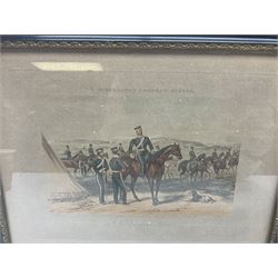 After Ackermann, Crimean War colour print in the Cobham Scenes series entitled '17th Light Dragoons (Lancers)', 15 x 19cm, Hogarth type frame; 19th century engraving of John Penn Private in the 17th Lancers, gilt frame; and oakframed colour print of a Napoleonic War scene (3)