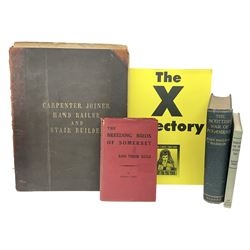 Lewis Stanley: The Breeding Birds of Somerset and their Eggs. Ndc1952. Photographic illustrations. Dustjacket: Tweedy Maureen: Bahrain and the Persian Gulf; Barron Evan Macleod: The Scottish War of Independence. 1914. First edition. The original blue cloth binding named to A.J. Balfour Whiitingehame 1914 on front cover; dis-bound copy of The Carpenter and Joiner, Stair Builder and Hand-Railer by Robert Riddell; and The X Directory of Kink Cards 1984/1994 (5)