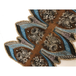  Victorian beadwork table runner with eight arched panels decorated with floral sprays, L131cm   