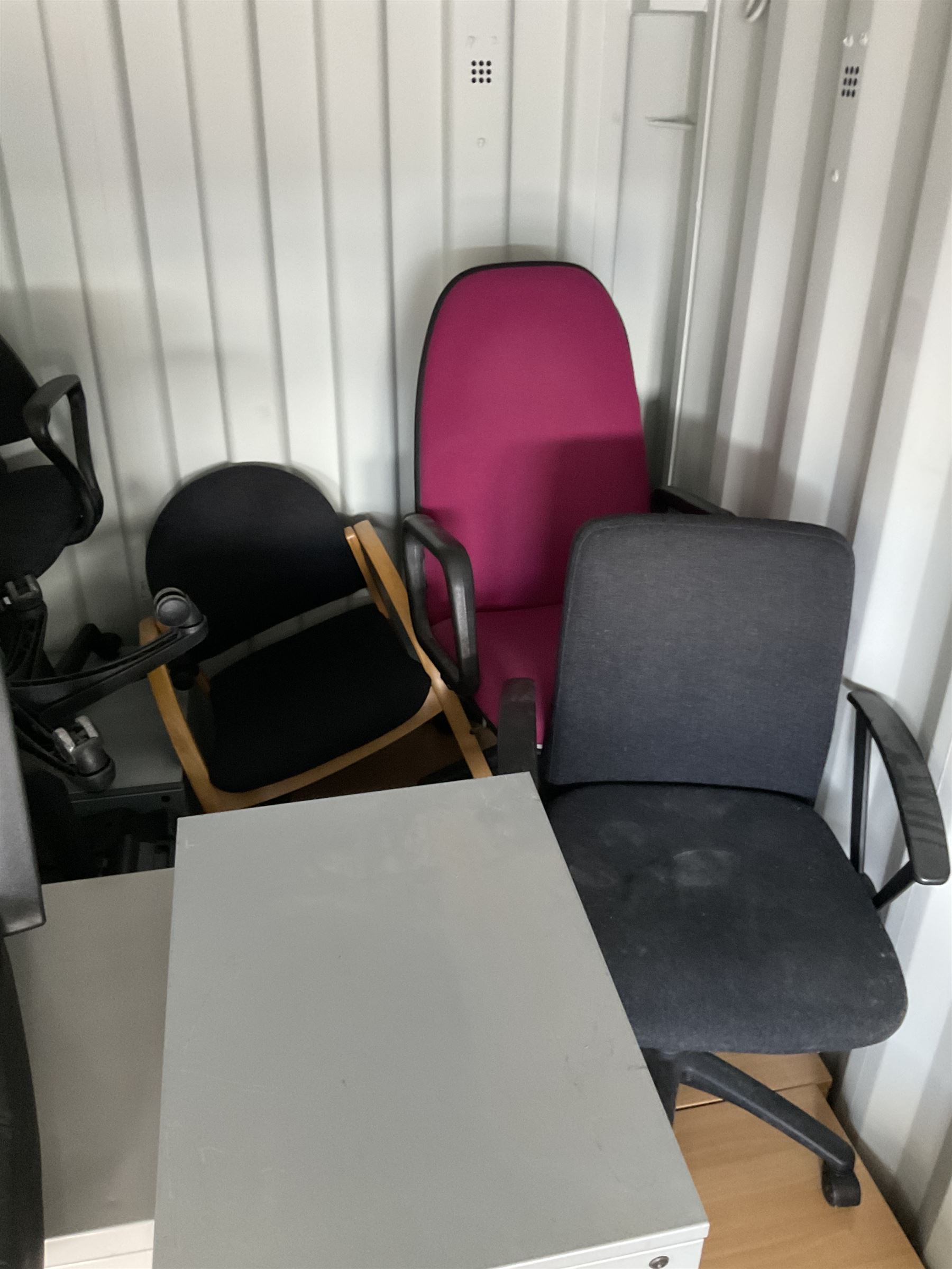 Job lot of office furniture, chairs, filing cabinets,desk fans, suspension files, pens, pedestals etc - THIS LOT IS TO BE COLLECTED BY APPOINTMENT FROM DUGGLEBY STORAGE, GREAT HILL, EASTFIELD, SCARBOROUGH, YO11 3TX