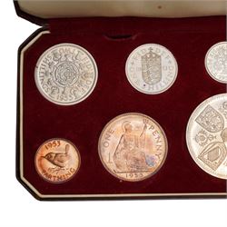 Queen Elizabeth II 1953 proof ten coin set, crown to farthing, in original case