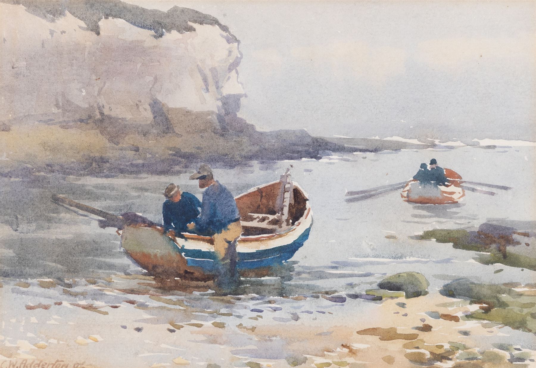 Charles William Adderton (British 1866-1944): Flamborough Boats, watercolour signed and dated '96, 17cm x 24.5cm 