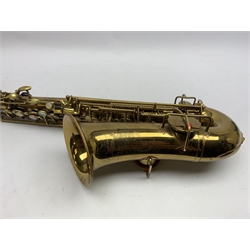 Elkhart 'The Buescher' True-Tone Low Pitch alto saxophone, serial no.147605, in Hiscox Liteflite carrying case with crook
