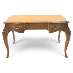 And So To Bed - Cherrywood serpentine dressing table, two drawers with brass handles folia...