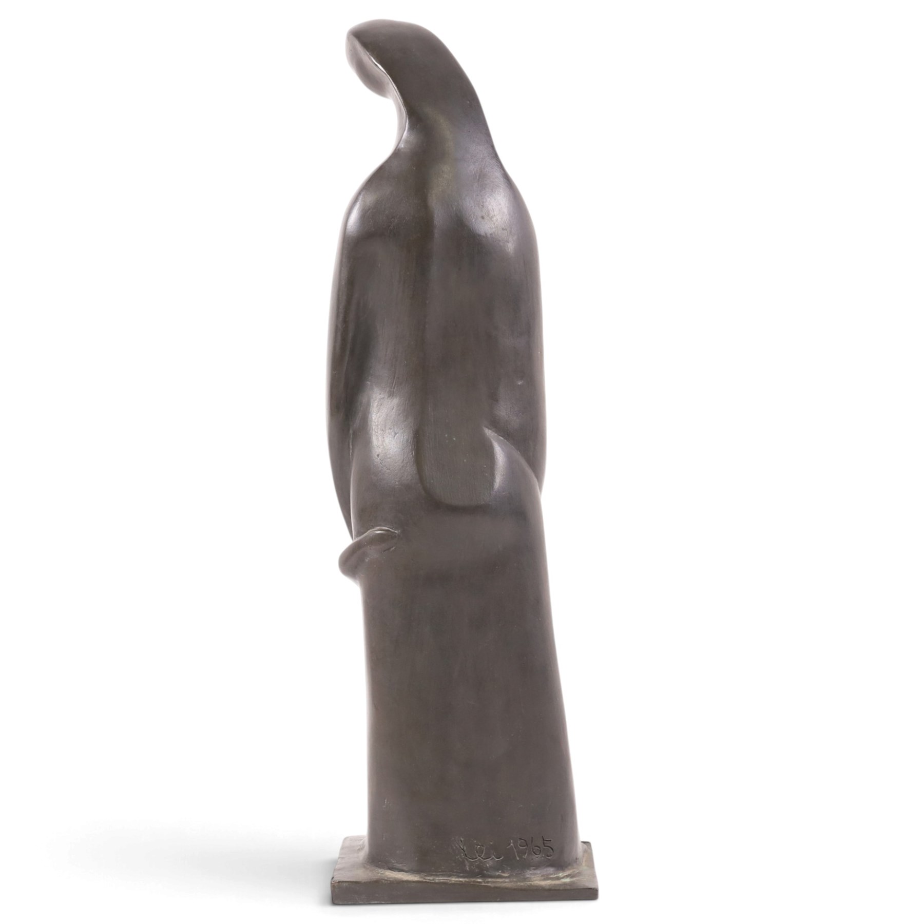 Modernist School (mid-20th century) - bronze cast sculpture depicting mother and child, signed lei and dated 1965, H50cm