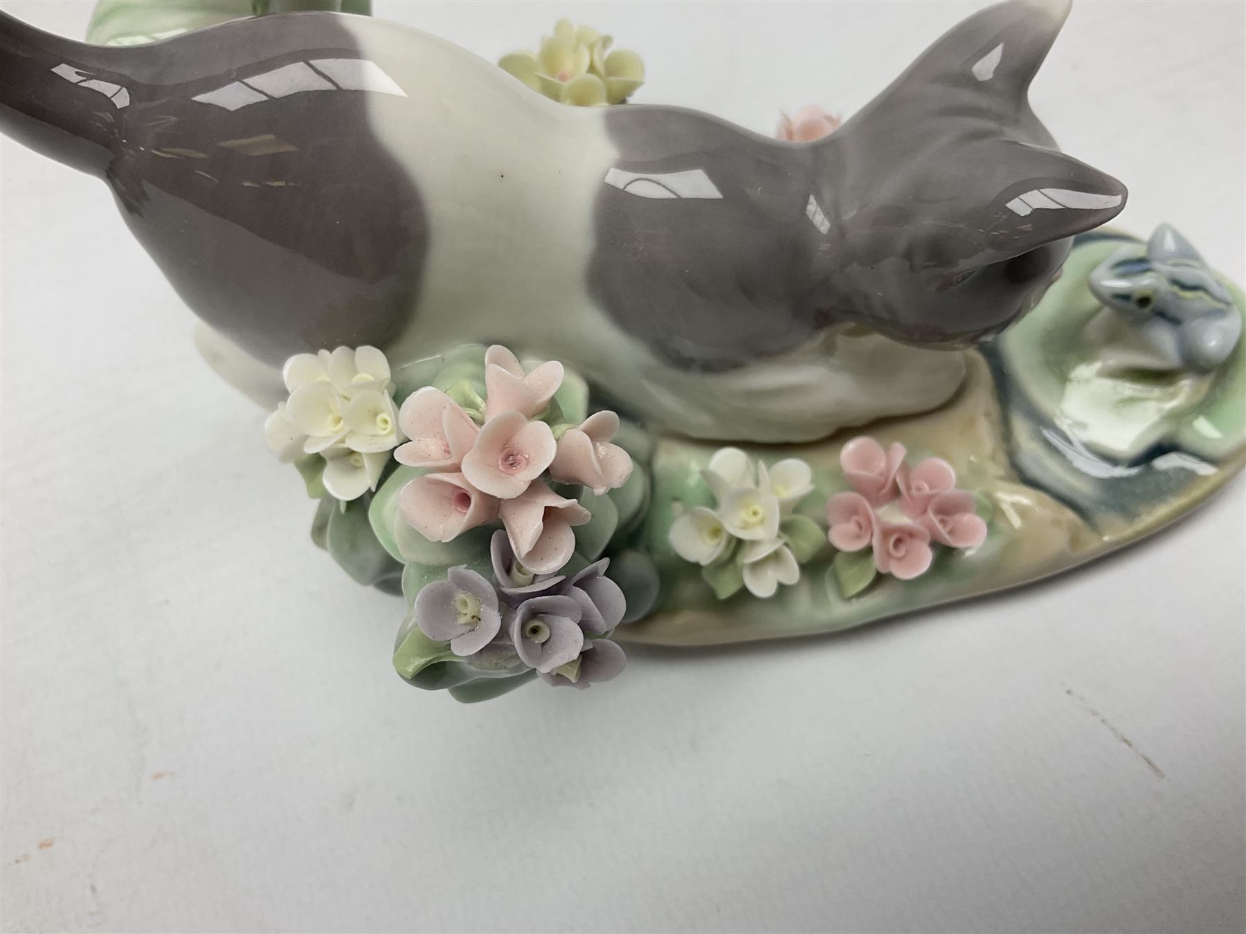 Six Lladro figures, comprising Naughty Dog no 4982, Best Friend 7620 and My Buddy no 7609, Kitty Confrontation no 1442, It Wasn't Me no 7672 and Rabbit Eating no 4772, three with original boxes, largest example H22cm