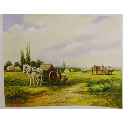  Cattle in a Rural Landscape, The Artists, Horses and Carts and Three Horses, four 20th century oils on canvas unsigned max 53cm x 63cm unframed (4)  
