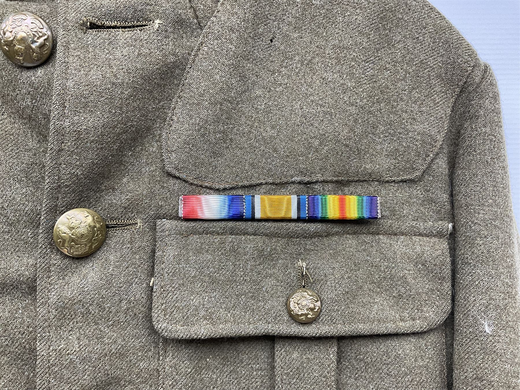 British M22 khaki tunic for the Hampshire Regiment with WW1 trio ribbon bar