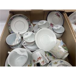 Collection of 19th century and later moustache cups, mostly with matching saucers, including hand painted examples