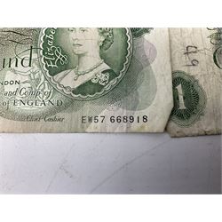 Great British and World banknotes, including Bank of England Page one pound 'EW57', Forde ten shillings 'C41N', various Belgian and Scottish notes etc