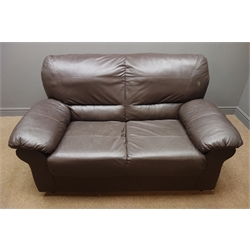  Three seat brown leather sofa and matching two seat sofa, W195cm  