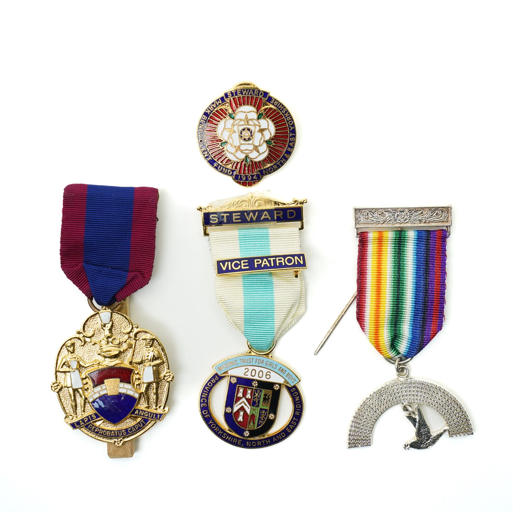  Masonic gilt metal Mark Master Mason jewel and various North and East Yorkshire enamel jewels etc