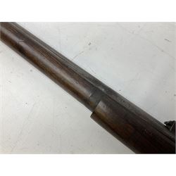 19th century D. & J. Fraser Edinburgh .577 Snider action gun, the 94cm barrel with three-groove rifling, three barrel bands and maker's name to top, full walnut stock with brass fittings, trigger guard inscribed J.D.M.,  L141cm