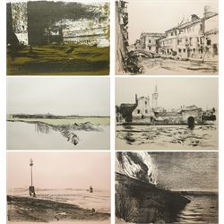 Pietro Annigoni OMRI (Italian 1910-1988): 'View of the Flood of Venice - November 4 1966', set six lithographs on magnani paper signed and numbered in pencil with blindstamp 48cm x 68cm (6) 