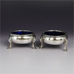 Pair of George II silver open salts, of circular form upon three stepped feet, hallmarked ...