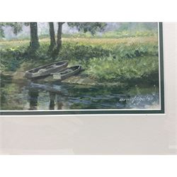 Alan Armitage (British 20th Century): Fishing on the Lake, oil on board signed and dated '95, 30cm x 49cm 