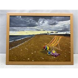 Vincent Browne (British 20th century): Bridlington Beach under Stormy Skies, oil on canvas signed and dated May '05, 59cm x 79cm