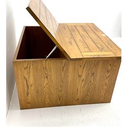 Hardwood coffee table, half hinged lid, four drawers