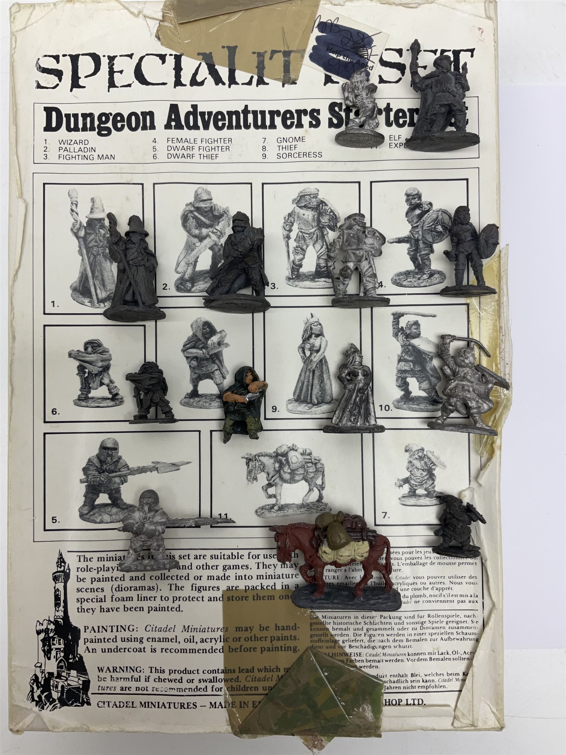 Citadel Miniatures; Games Workshop Dungeon Adventurers starter set in original box, with further associated miniatures 