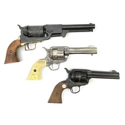 Three replica six-shot revolvers - USMR patent no.156; MGC Manufactury cal.44-40 Long Blank; and another blank firing revolver (3)