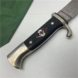 Hitler Youth style knife, the 14cm steel blade marked to either side of the ricasso 'LC Solingen 93X' L24.5cm overall (no sheath); Royal Irish Rangers pennant and three military related wooden shield plaques (5)