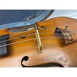 20th century French violin with 36cm one-piece maple back and ribs and spruce top L59cm overall; in mahogany stained wooden carrying case