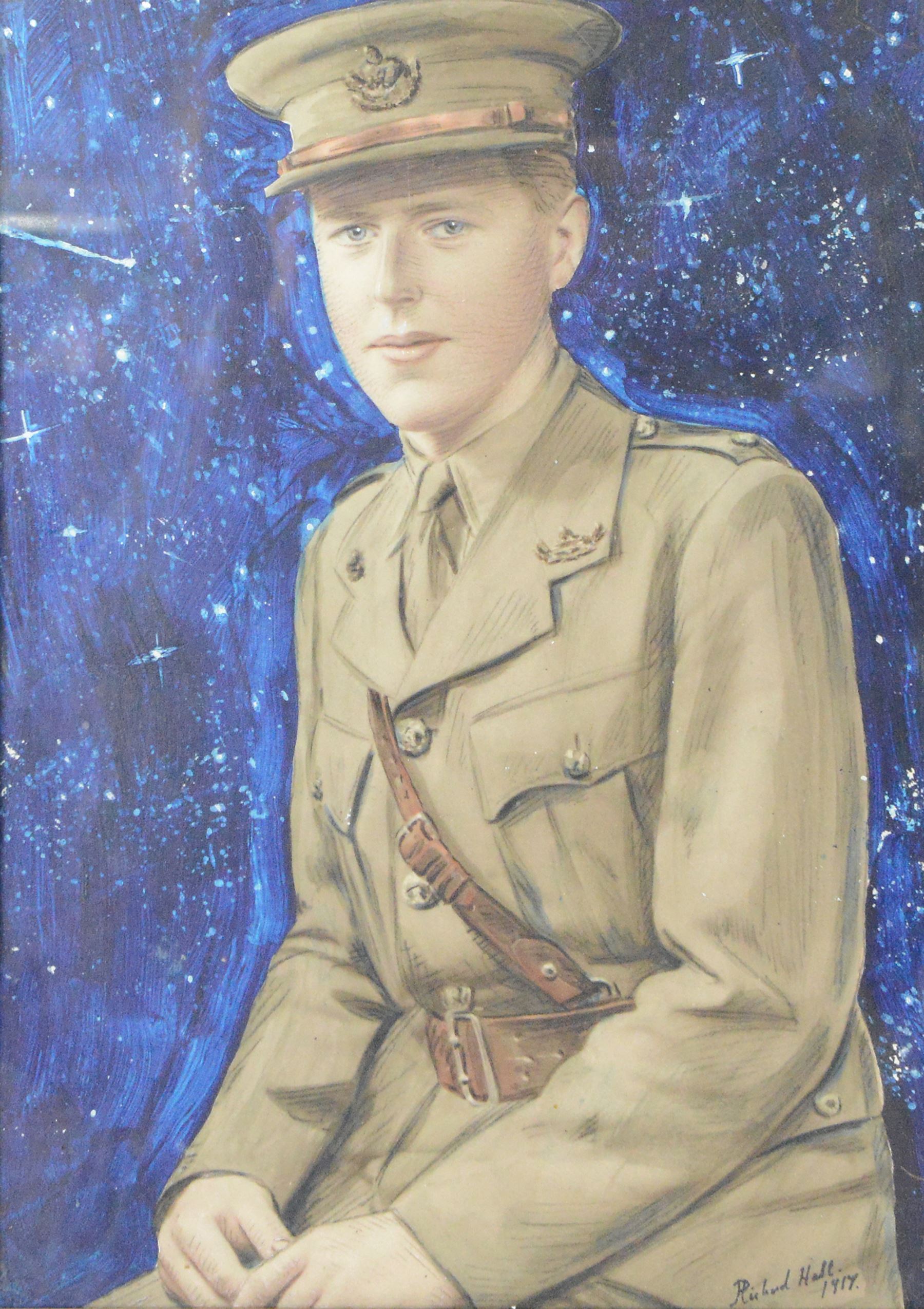 Richard Hall (British 19th/20th Century): Portrait of an Officer, framed, marked to the back W L D Morris 1889335, H34cm, W27cm