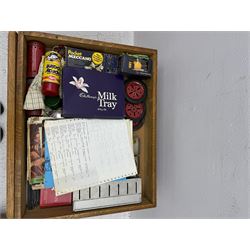 Large collection of Meccano, including perforated strips, wheels, cogs, nuts and bolts, various Meccano instruction manuals and magazines, all housed within a modified wooden box, with three tiered compartmentalised sections and upon four twist legs, box H60cm