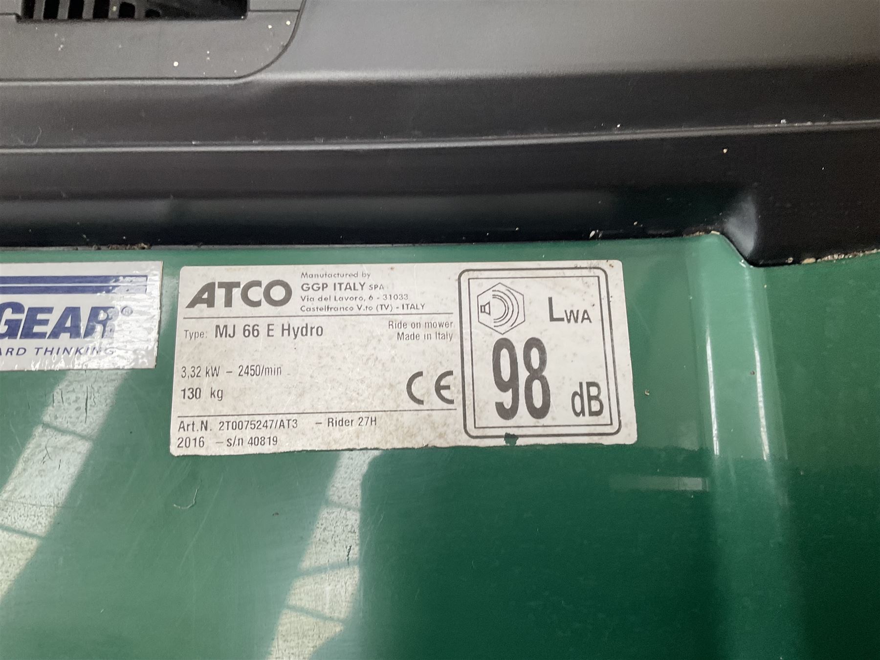 Atco Rider 27H petrol ride on lawnmower, very little use