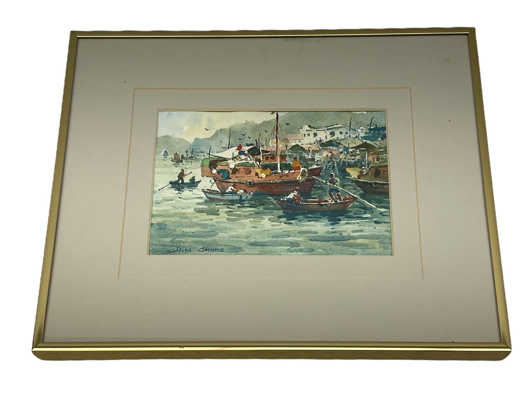 Chin Chung (Chinese b.1933): Harbour Scene, watercolour signed 13cm x 18cm