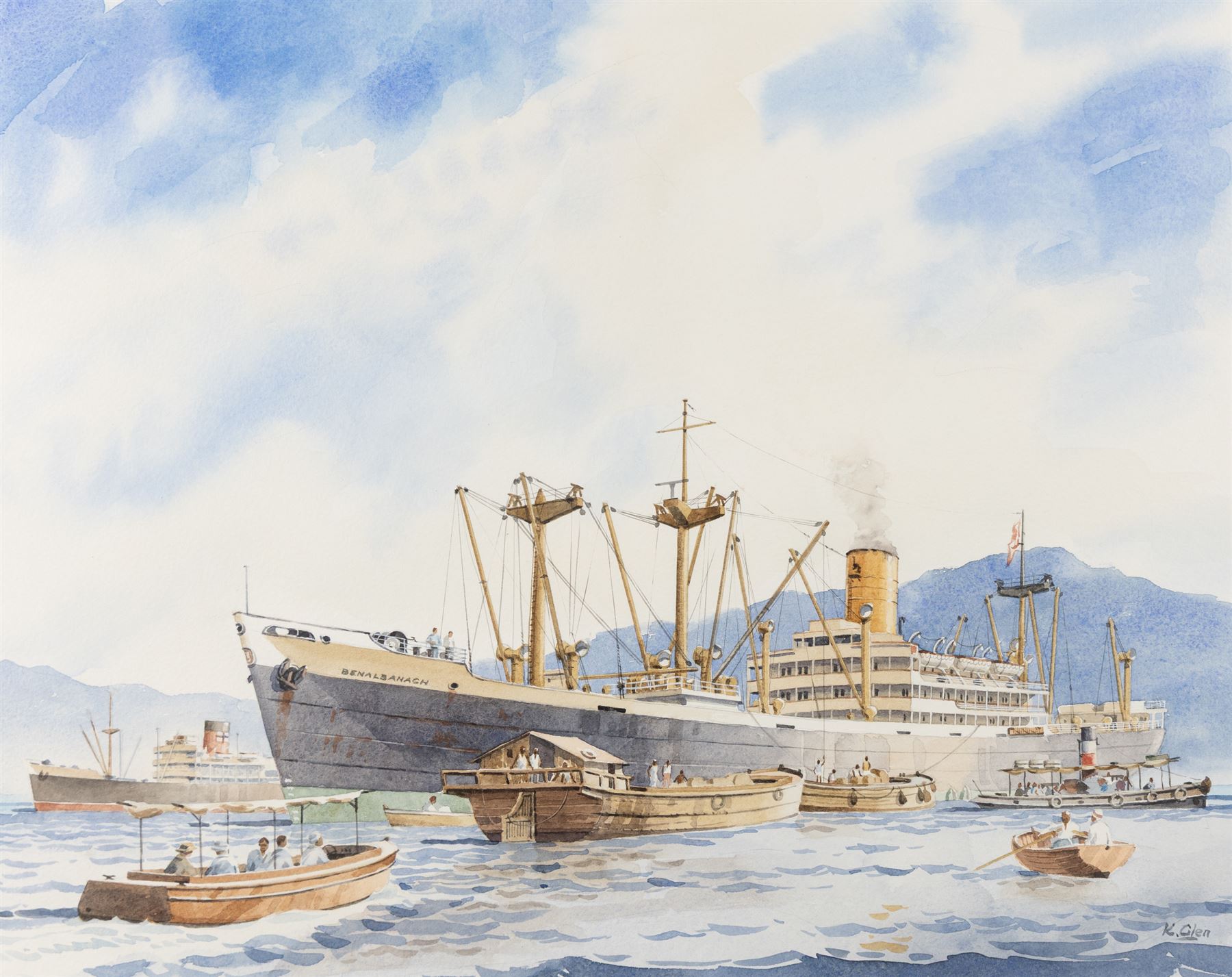 Keith Glen (British 20th century): SS Benalbanach - Ben Line Steamer, watercolour signed 35cm x 44cm