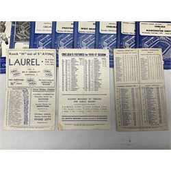 Chelsea F.C. 1940s/50s - twenty programmes for home matches including September 28th 1946 versus Charlton Athletic and October 12th 1946 versus Stoke City (souvenir programme 'entirely the work of ex-Servicemen'); the remainder 1947/48 - 1959/60 (20)