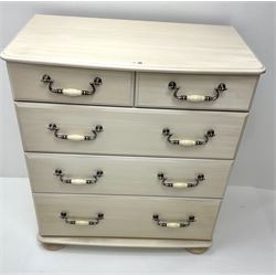 Cream finish chest, two short and three long graduating drawers (W84cm, H93cm, D47cm) with dressing mirror