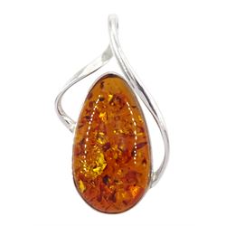 Silver amber pendant, stamped 925