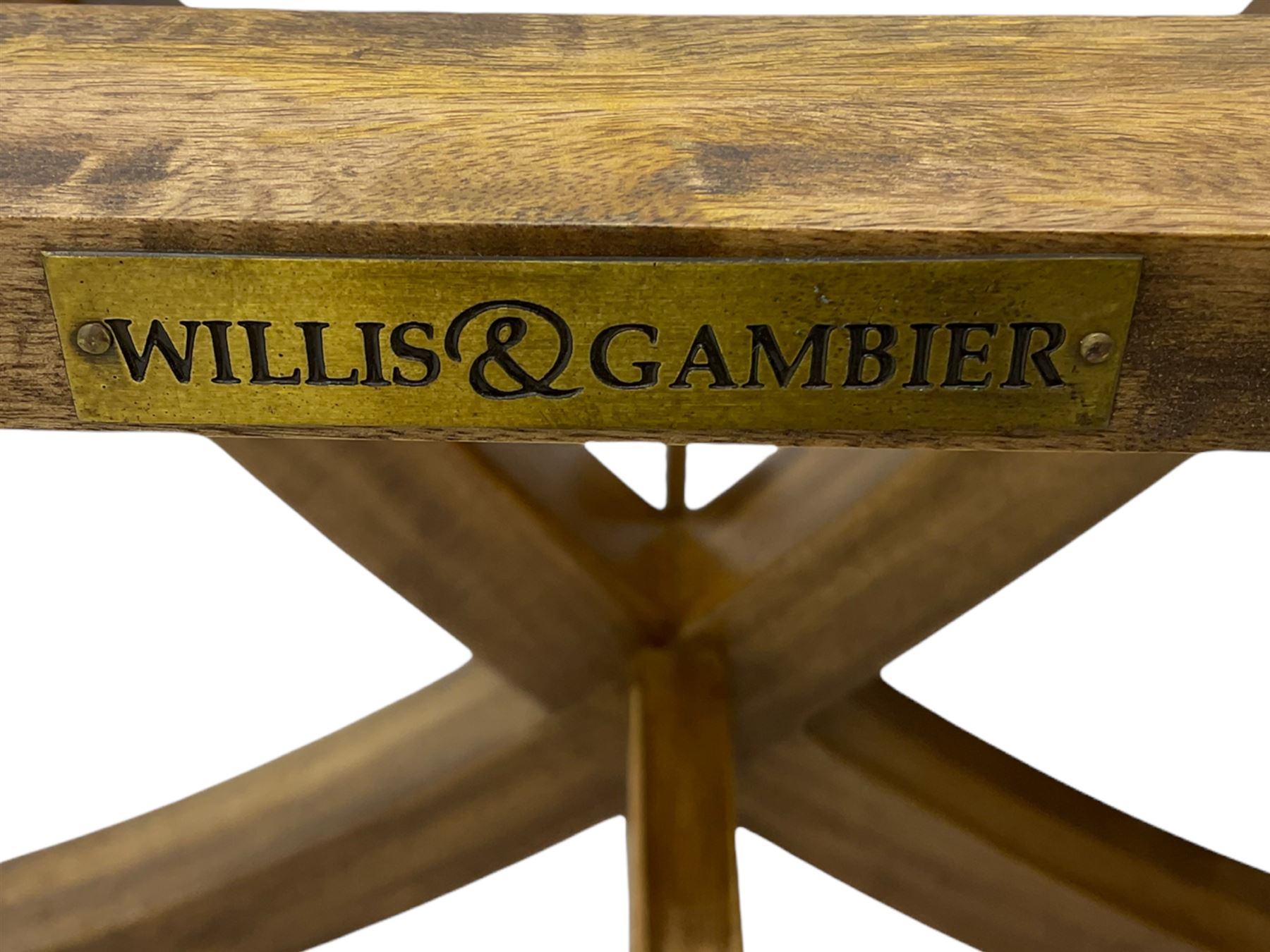 Willis & Gambier - mango wood and flagstone extending dining table with additional leaf, and set six dining chairs 