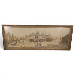 Pair of  machine woven tapestries, of Venezia and Napoli, framed H55cm, L149cm   