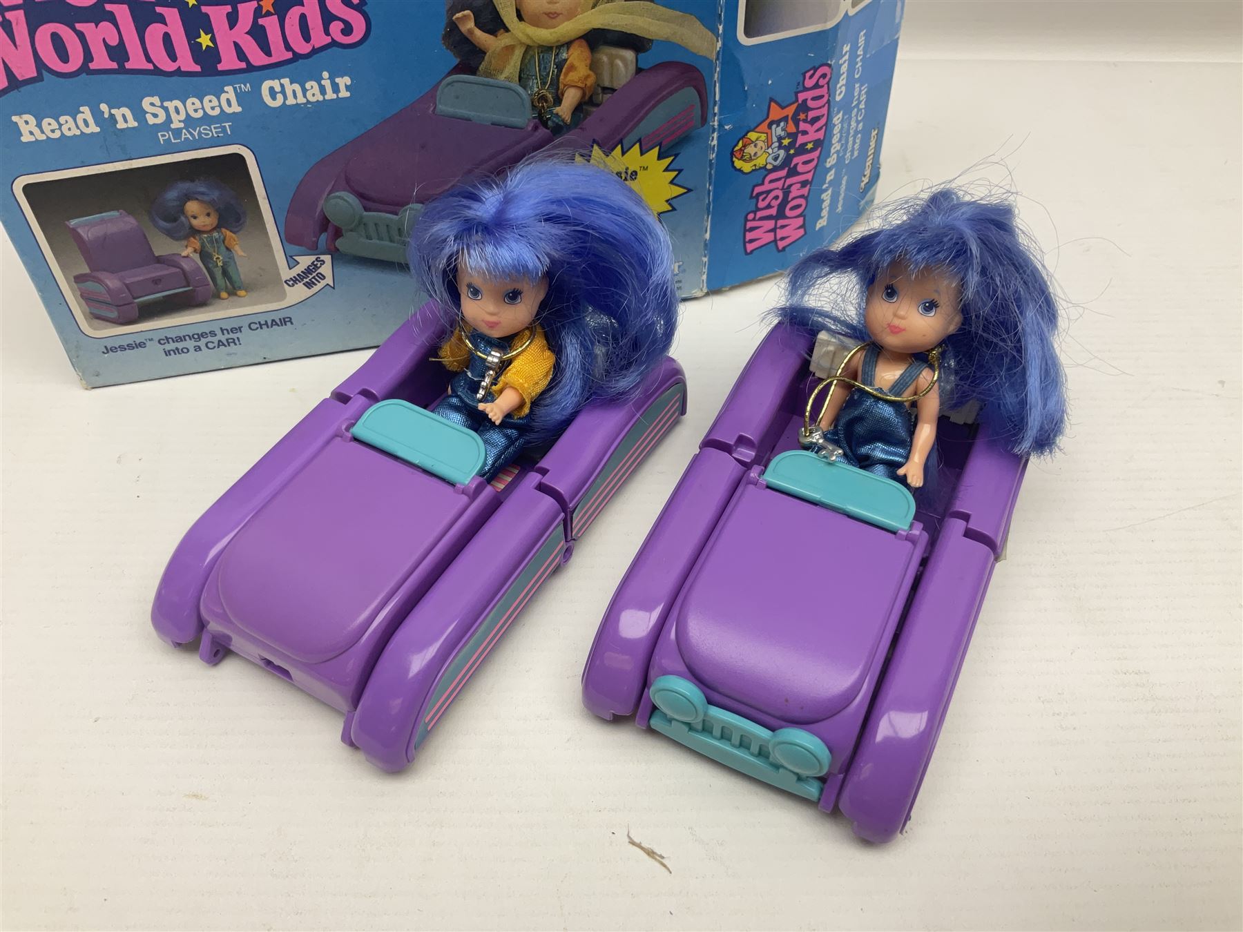 Wish World Kids - Eleven play sets comprising Treats ‘n Sweets Refrigerator, Grin ‘n Win TV, Sponge ‘n Plunge Bathtub, Socks ‘n Locks Dresser, Spice ‘n Slice Stove, Sleep ‘n Leap Bed, File ‘n Smile Desk, Blaze ‘n Braise Fireplace, Hear ‘n Cheer playset in Sponge ‘n Plunge box, two Read ‘n Speed Chair playsets in one box