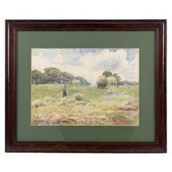 James William Booth (Staithes Group 1867-1953): Man with Scythe in the Hayfield, watercolour signed 25cm x 35cm