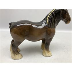 Group of three Beswick Shire horses, comprising CH. Burnham Beauty mare in matte finish, dapple grey horse and bay horse, all with stamped marks beneath
