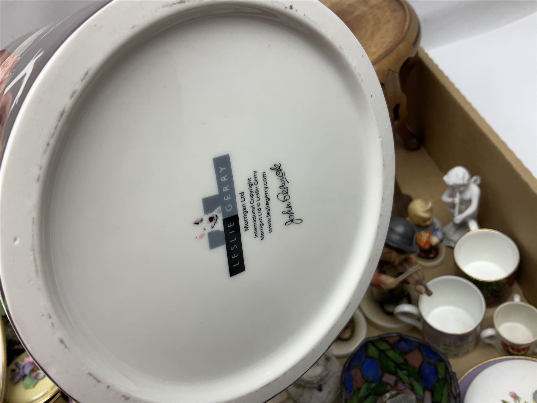 Five Goebel Hummel figures including Trumpet Boy, Max and Moritz and Soloist, Doulton Lambeth miniature tankard, Caithness Paisley Twist paperweight, Duchess Winchester tea and dinner wares and a collection of other ceramics and glassware, etc, in five boxes