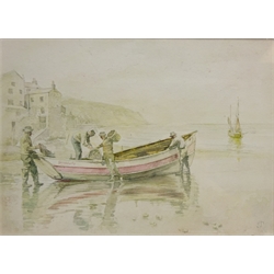 Fishing Boat Gratitude at Robin Hood's Bay, watercolour signed with monogram J C and dated 1902, 16cm x 23cm  
