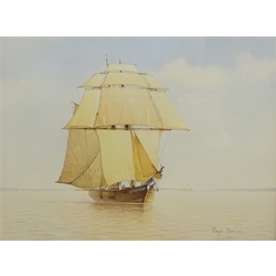  Roger Davies (British 1945-): 'Schooner after John Ward', watercolour signed, titled verso 23cm x 31cm  